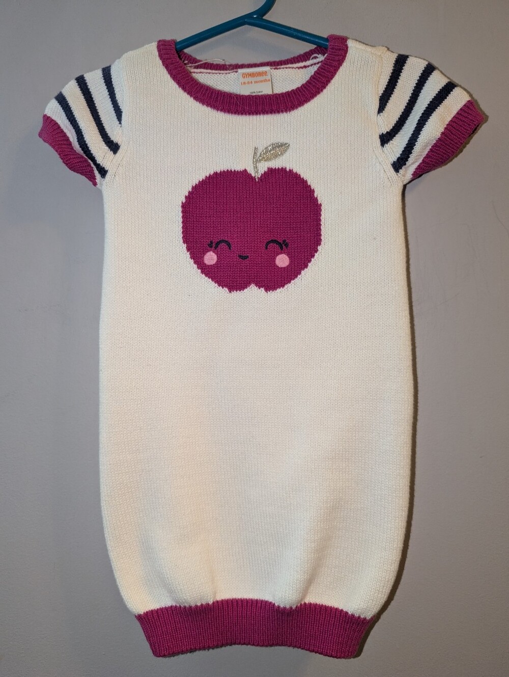 Gymboree Charm Class Ivory Knit Sweater Dress - Pink Apple Accent Toddler Girls